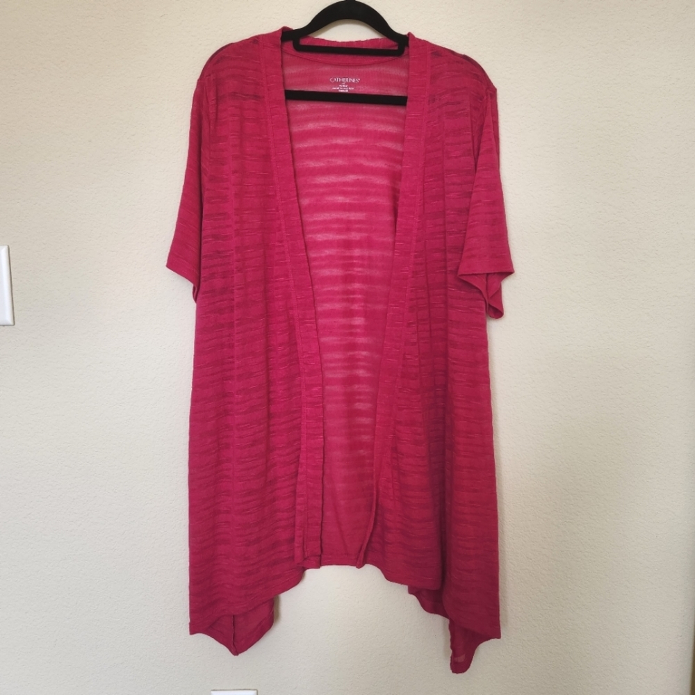 Catherines Womens Open Cardigan Lightweight Sweater Shaw Hot Pink Sheer 0X - Picture 10 of 10